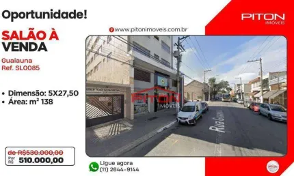 Salão à venda, 137 m² por R$ 510.000,00 - Penha - São Paulo/SP