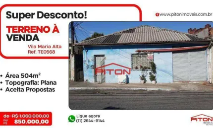 Terreno à venda na Avenida Belisário Pena, 1030, Vila Maria Alta, São Paulo