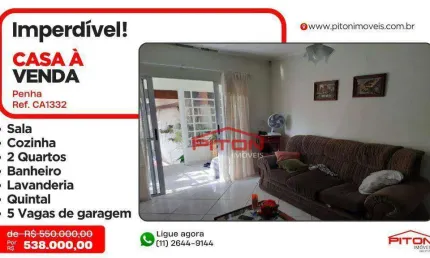 Casa com 2 quartos à venda na Rua São Quintino, 128, Penha, São Paulo