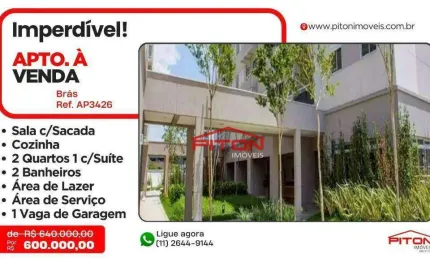 Apartamento com 2 quartos à venda na Rua Domingos Paiva, 206, Brás, São Paulo