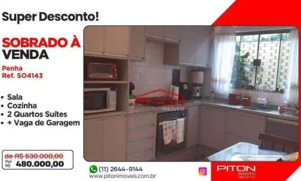 Sobrado com 2 dormitórios à venda, 76 m² por R$ 480.000,00 - Penha - São Paulo/SP