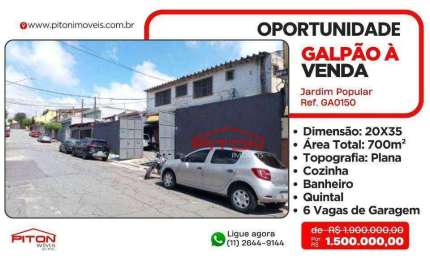 Barracão / Galpão / Depósito com 1 sala à venda na Rua Pinheiro de Ulhoa Cintra, 1047, Jardim Popular, São Paulo