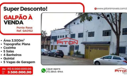 Barracão / Galpão / Depósito com 5 salas à venda na Rua Padre Tiago Alberione, 30, Ponte Rasa, São Paulo
