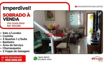Casa com 3 quartos à venda na Rua Francisco Pires Ribeiro, 244, Vila Costa Melo, São Paulo