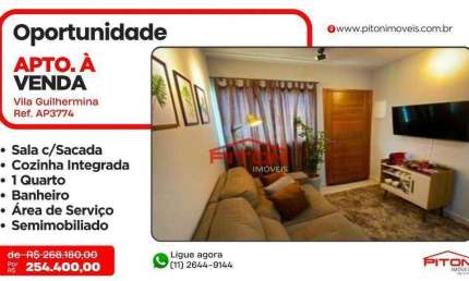 Apartamento com 1 dormitório à venda, 38 m² por R$ 254.400,00 - Vila Guilhermina - São Paulo/SP