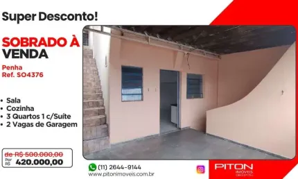 Sobrado com 3 dormitórios à venda, 117 m² por r$ 420.000,00 - penha - são paulo/sp