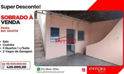 Sobrado com 3 dormitórios à venda, 117 m² por r$ 420.000,00 - penha - são paulo/sp