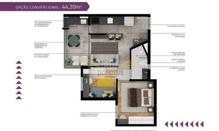 Apartamento na Planta com 2 Quartos para Comprar no Edificio Zanetti, 44m² - Centro de Santo André/SP.