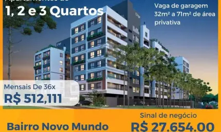 Apartamentos na planta, de 1, 2 e 3 quartos, na melhor localização do Novo Mundo