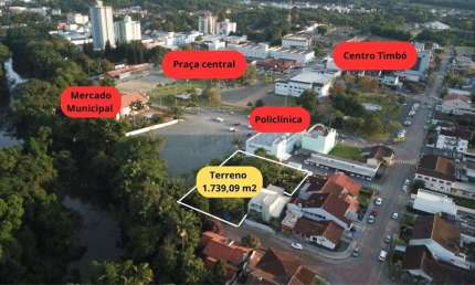 Terreno com aprox. 1.737 m2, excelente potencial construtivo no Centro de Timbó-
