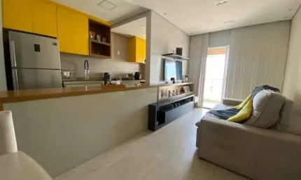Apartamento em Santos no Estuário com lazer completo e varanda com churrasqueira.