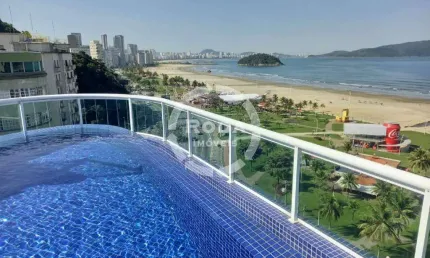 Apartamento luxuoso de 3 suítes com varanda de frente para o mar na praia do itararé, são vicente