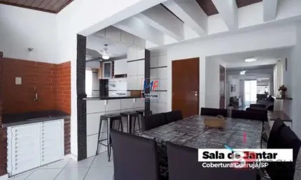 Excelente cobertura no Guarujá/SP, 181m² a.u., 3 dormitórios (1 suíte), 2 salas, cozinha, churrasqueira, solarium, piscina privativa, 2 vagas (porteira fechada) (REF 19.990)