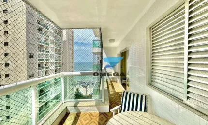 Apartamento à venda, praia das pitangueiras, guarujá, calçadão, vista mar,  4 quartos (1 suíte), sala para 3 ambientes, varanda.