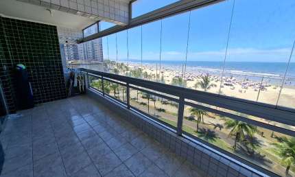 Vila Caiçara, excelente apto 1 dorm, sacada gourmet, frente total para o mar