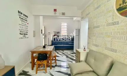 Apartamento 1 dormitório de frente a praia do embaré mobiliado