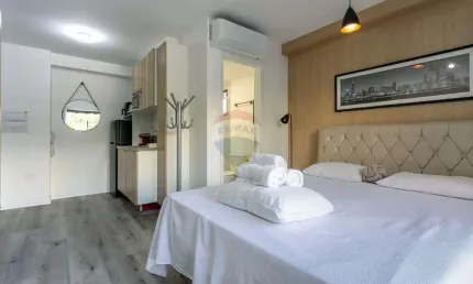 Studio novo e totalmente mobiliado e equipado, com maravilhosa área de lazer no rooftop