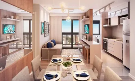 Apartamento moderno à venda na Cidade Industrial: 1 quarto, 1 sala, 1 banheiro e 1 vaga de garagem - 44,08 m².