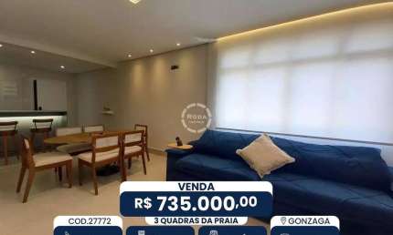 Venda de Apartamento de Luxo em Santos-SP, 3 quartos, 2 suítes, 2 salas, 3 banheiros, 1 vaga, 110m² no Gonzaga. Confira!