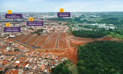 Lançamento loteamento em São Carlos-SP, Residencial Progresso, pronto para construir, lote com 348 m2, infraestrutura completa e área verde integrada