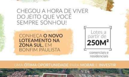 lotes em Bonfim Paulista, em ótima localização, Residencial Belvedere. Lotes a partir de 250 m2, pagamento facilitado