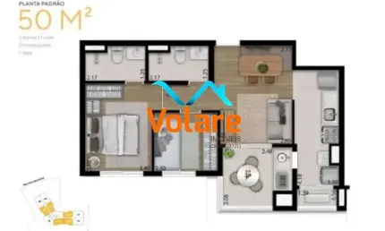 Venda de apartamento na vila osasco, 2 quartos, 1 suíte, 2 salas, 2 banheiros, 1 vaga de garagem, 50m² - osasco-sp