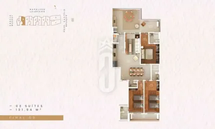 Apartamento em Praia Grande Frente Mar 3 Quartos Suites 131M² - Vila Tupi