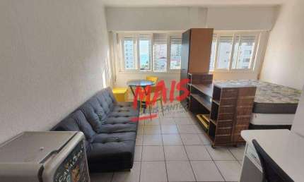 Kitnet mobiliária na quadra da praia, quarto/sala para alugar, 37 m² - Aparecida - Santos/SP