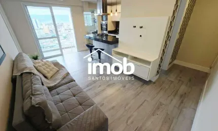 Apartamento de 1 dormitório para alugar próximo à praia, andar alto, lazer, vista livre - Boqueirão, Santos/SP