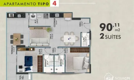 Apartamento com 2 quartos à venda na Vila Guilhermina Praia Grande/SP