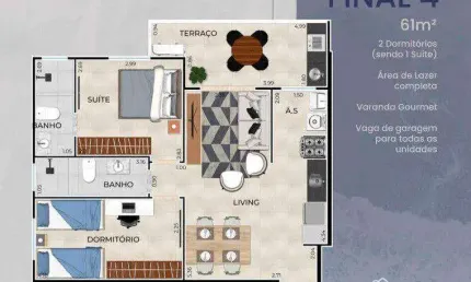 Apartamento com 2 quartos Vila Guilhermina na Praia Grande/SP