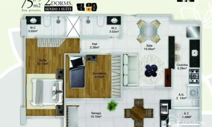 Apartamento com 2 quartos à venda na Vila Guilhermina Praia Grande/SP