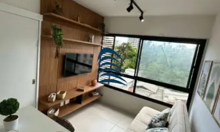 Blue barra - excelente quarto e sala com  27,14 m2, cozinha americana, mobiliado e decorado, climatizado, reformado, móveis planejados, andar alto