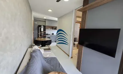 Apartamento quarto/sala com 34m2, cozinha com área de serviço, varanda ampla e uma suíte