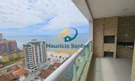 Apartamento alto padrão para locação definitiva em Mongaguá, bairro Vera Cruz, 2 dormitórios sendo 1 suíte, terraço gourmet com vista para o mar, 1 vaga de garagem, Residencial frente ao mar e com laz
