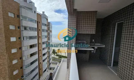 Apartamento em Praia Grande, bairro Jardim Real, 1 suíte, banheiro social, sacada gourmet com vista mar, Residencial frente ao mar com lazer completo!!