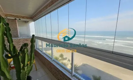 Apartamento em Mongaguá, bairro Jardim Marina, mobiliado, 2 dormitórios sendo 1 suíte, sacada gourmet com vista permanente para o mar,  Residencial com lazer frente ao mar