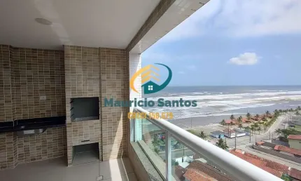 Apartamento em Mongaguá, bairro Vera Cruz, 2 dormitórios sendo 1 suíte, terraço gourmet com vista para o mar, 2 vagas garagem, Residencial frente ao mar e com lazer completo.