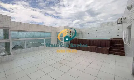 Apartamento Cobertura Linear em Mongaguá, bairro Centro, 3 dormitórios, mas planta para 4 dormitórios sendo 2 suítes, piscina com vista para o mar.