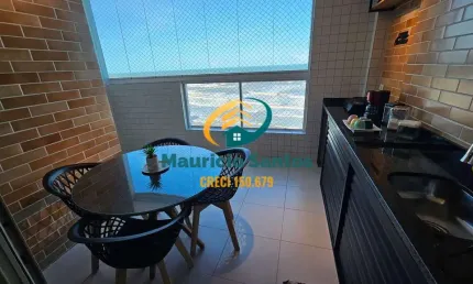 Apartamento em Mongaguá, bairro Vila Atlântica, mobiliado e decorado, 2 dormitórios sendo 1 suíte, vista para o mar, Residencial frente ao mar, lazer com piscinas.