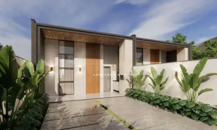 Casa plana, nascente com 03 suítes mais lavabo com 02 vagas de garagem.