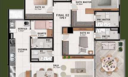ibeda - Apartamento no Capim Macio Essence Residencial, 3 suites + dependencia