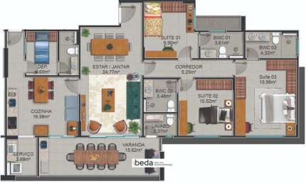 ibeda - Residencial Torre Lisboa 143m2 Sala ampla, 3 suítes, gourmet, fitness 3v