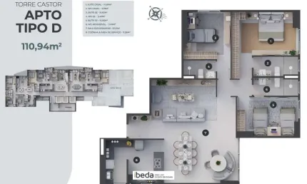 ibeda - Gemini Apartamento em Lagoa Nova. Sala, cozinha, 2 suítes + 1 semi 110m2