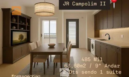 Condomínio Jr Campolim II - Apartamento com 2 dormitórios à venda, 63 m² por R$ 485.000 - Jardim São Carlos - Sorocaba/SP