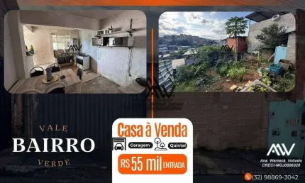 Casa com 2 dormitórios à venda, 80 m² por r$ 55.000 entrada + parcelas - vale verde - juiz de fora/mg