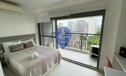 Studio de 25m² mobiliado à venda, indianópolis, são paulo, sp. com 1 suíte, sacada, área verde e pe