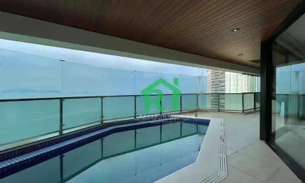 Apartamento frente mar, 4 suítes, 3 vagas, área de lazer, jardim astúrias, guarujá/sp