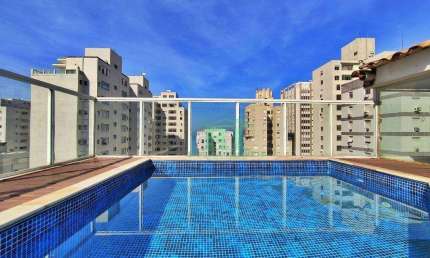 Cobertura Duplex na Praia, vista mar, 2 suítes + suíte de empregada, 1 vaga, Piscina, Churrasqueira, Pitangueiras, Guarujá.
