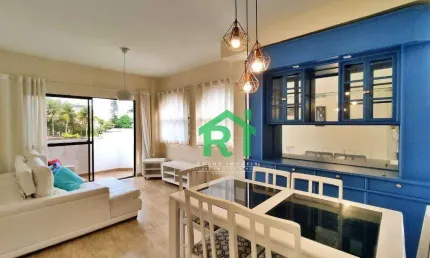 Apartamento com sacada, 2 dormitórios sendo 2 suítes, 1 vaga, tombo, guarujá/sp